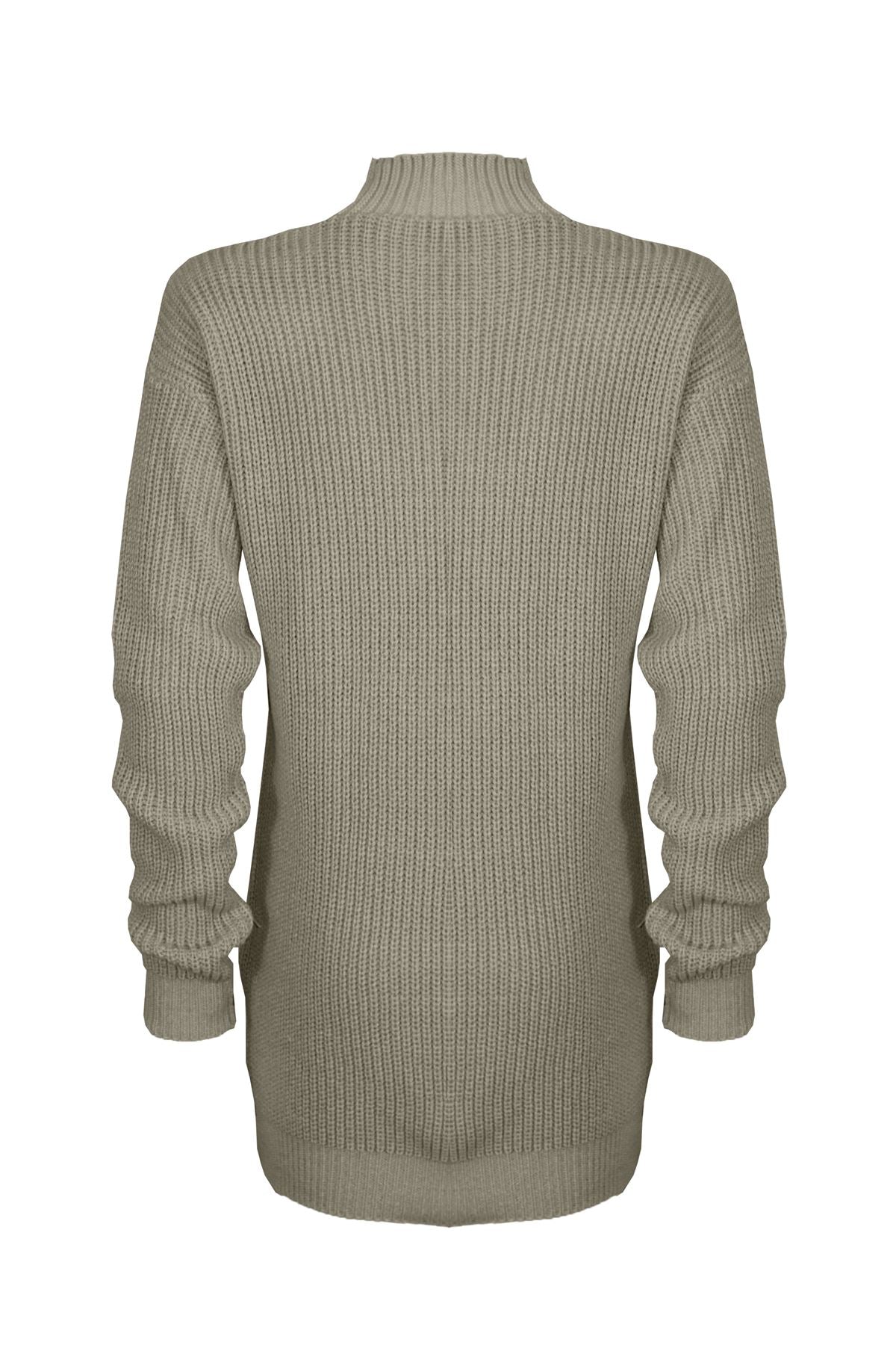 New Ladies Women Knitted Long Sleeve Choker Neck Colour Jumper Top Sweater 8-18