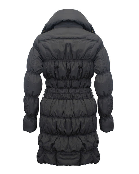 Ladies Women Puffer High Neck Collar Quilted Padded Waist Belt Coat Jacket 8-16