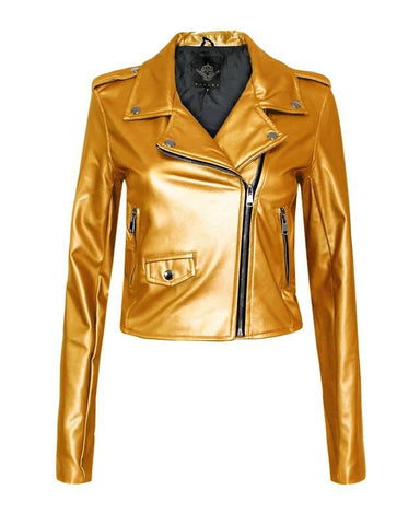 New Ladies Women Vintage Crop Biker Style Side Zip PU Leather Collar Jacket Top