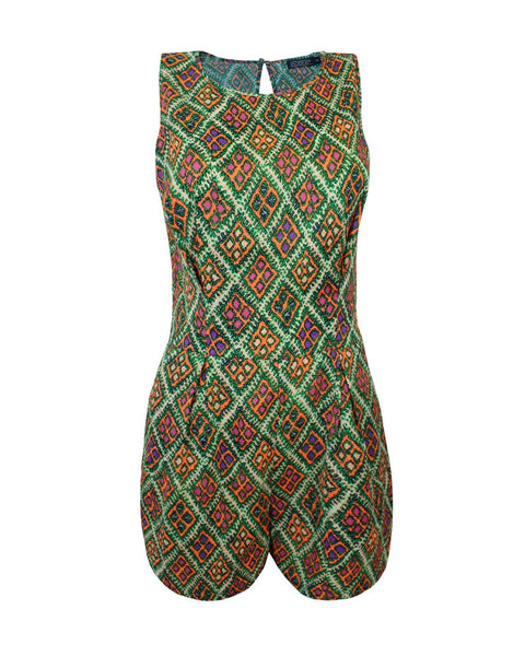 New Ladies Women Paisley Flower Aztec Printed Jumpsuit Back Zip Dress Playsuit