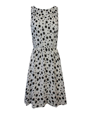 New Ladies Women Sleeveless Polka Dot Detail Swing Skater Short Dress Top 8-12