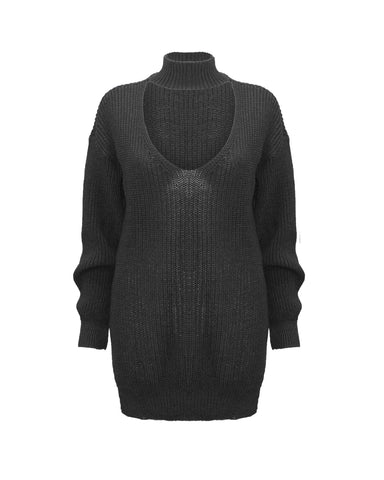 New Ladies Women Knitted Long Sleeve Choker Neck Colour Jumper Top Sweater 8-18