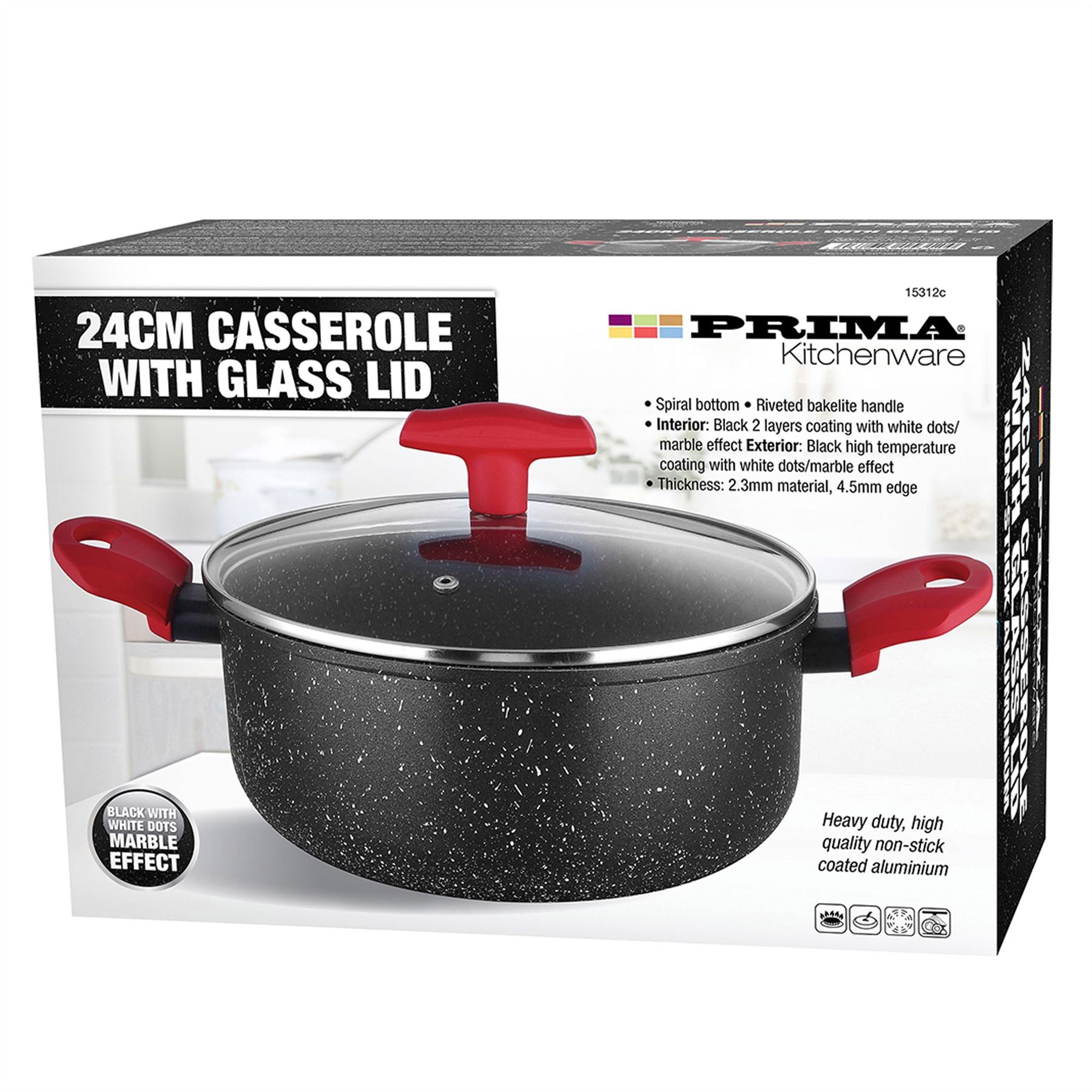 Aluminium Non Stick Saucepan Saucepot Casserole Glass Lid Forged Marble Coated