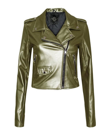 New Ladies Women Vintage Crop Biker Style Side Zip PU Leather Collar Jacket Top