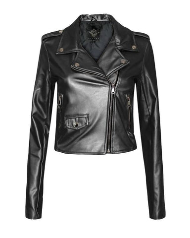 New Ladies Women Vintage Crop Biker Style Side Zip PU Leather Collar Jacket Top