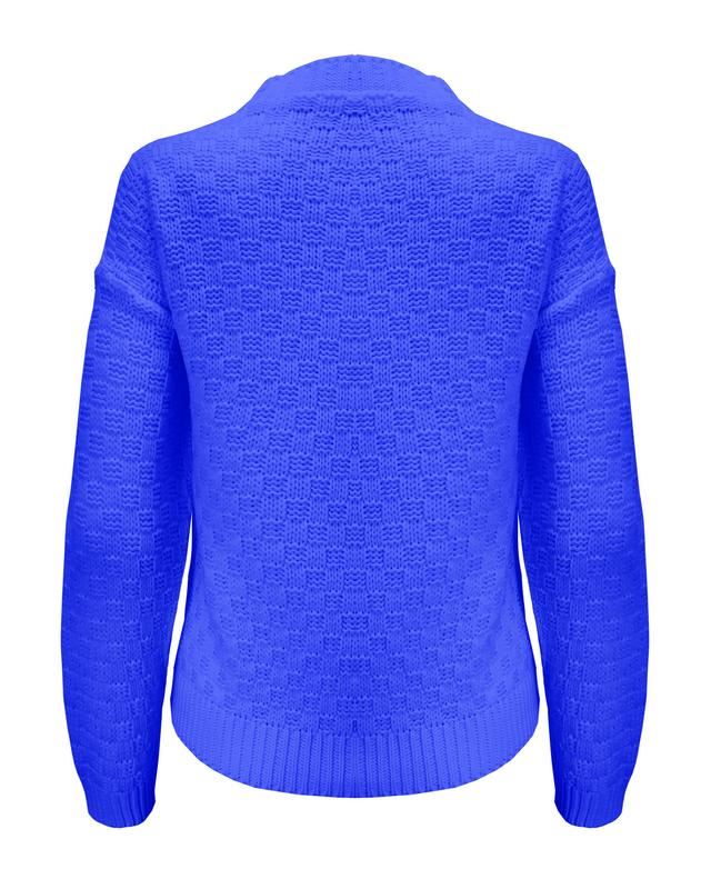 Ladies Women Crew Neck Diamond Knit Long Sleeve Cable Jumper Short Sweater Top