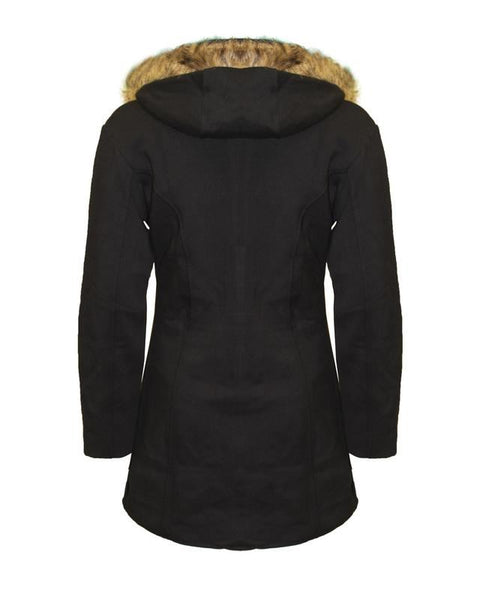 Ladies Women's Detachable Hooded Parka Fur Trim Wool Coat Toggle Button Jacket