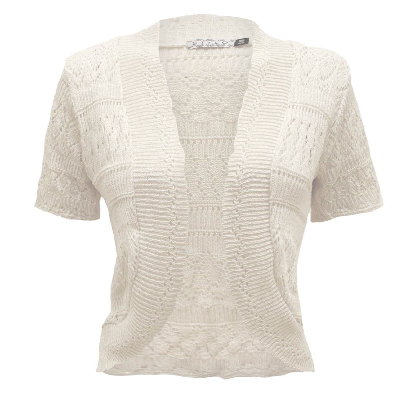 New Ladies Crochet Knitted Bolero Shrug Cardigan Womens Cropped Dress Top 8-14