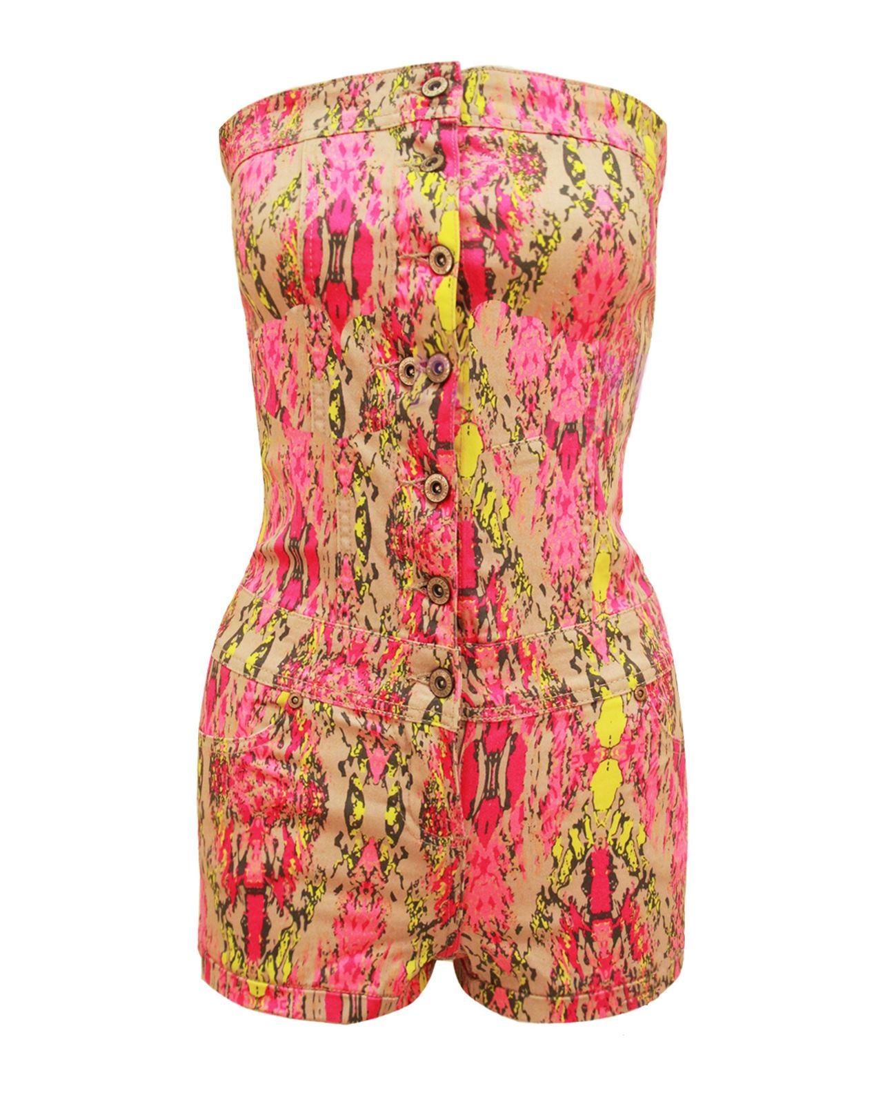 Ladies Womens Tie Dye Print Strapless Boobtube Hotpant Pockets Jumpsuit Playsuit