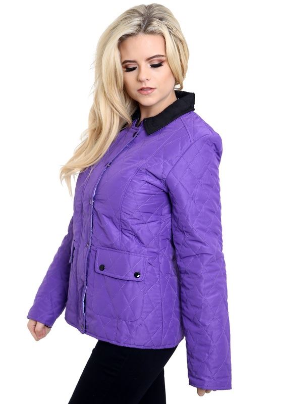 New Ladies Womens Quilted Padded Collar Buttoned Zipped Jacket Thick Coat Top