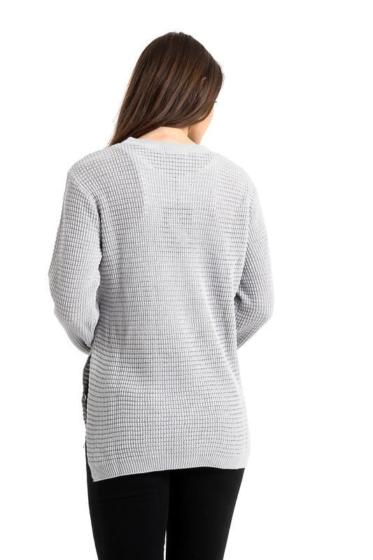 New Ladies Women’s Knitted Round Neck Long Sleeve Side Split Jumper Top Sweater