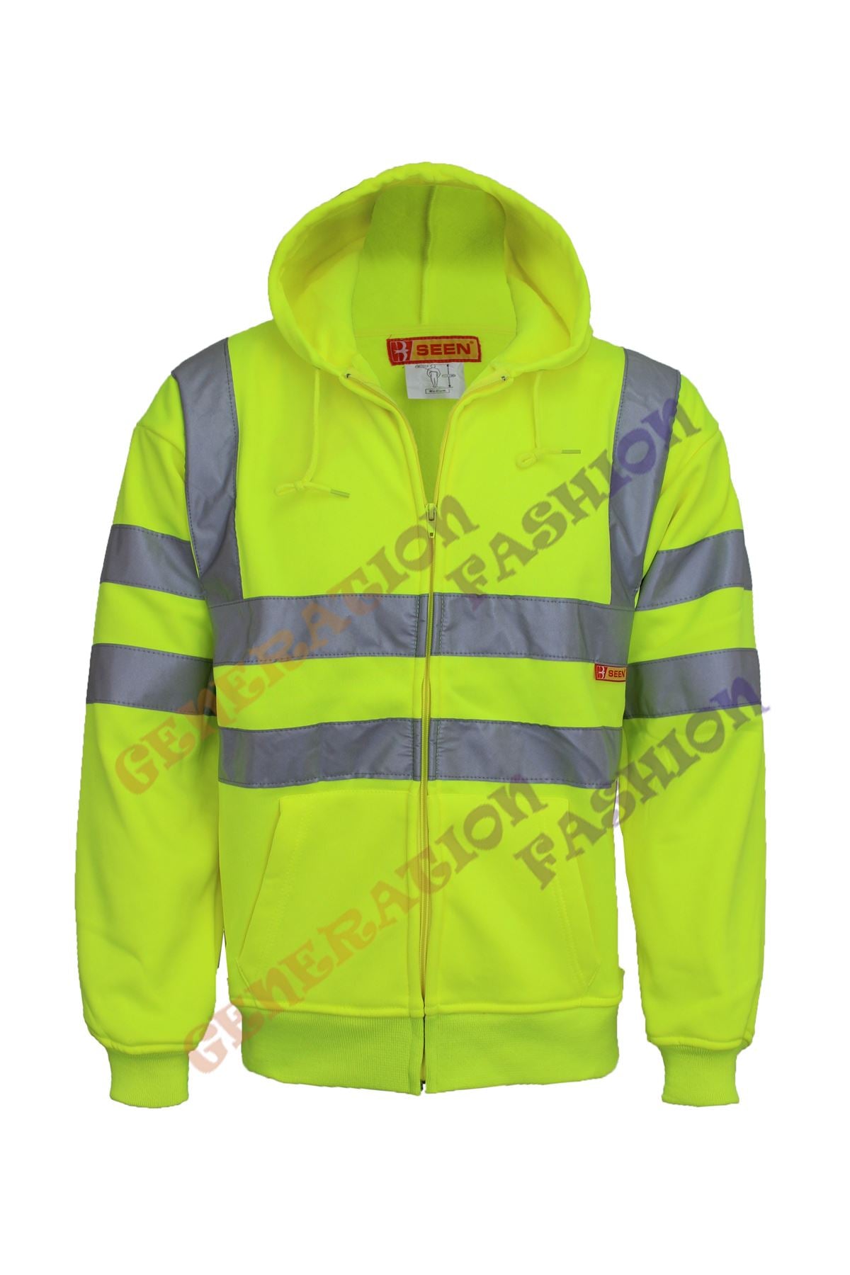 UNISEX HI VIZ VIS FLEECE HOODED ZIP SWEATSHIRT SAFETY JACKET WORKWEAR TOP 8-18
