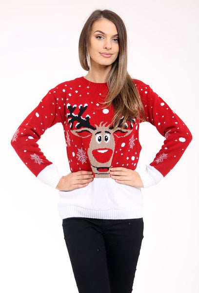 Women Knitted Reindeer Christmas Xmas Jumper