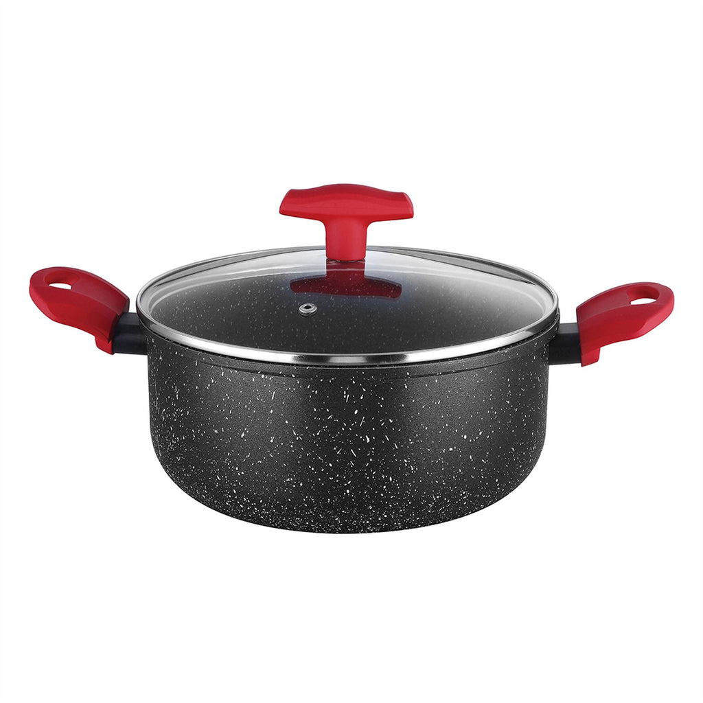Aluminium Non Stick Saucepan Saucepot Casserole Glass Lid Forged Marble Coated