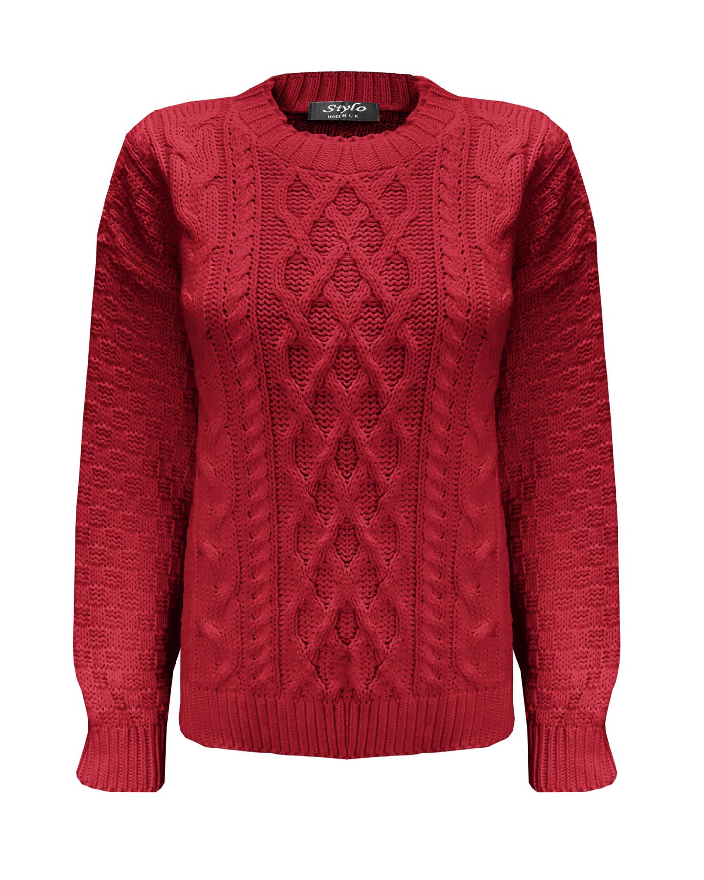 Ladies Women Crew Neck Diamond Knit Long Sleeve Cable Jumper Short Sweater Top