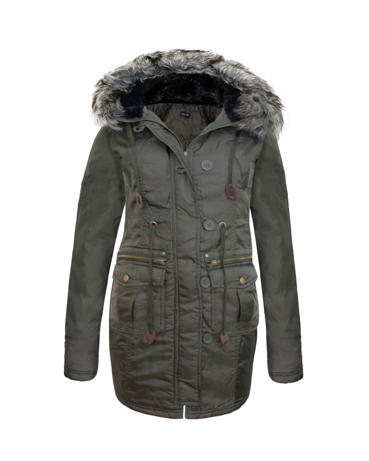 LADIES FUR HOOD  MILITARY PARKA JACKET