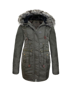 LADIES FUR HOOD  MILITARY PARKA JACKET