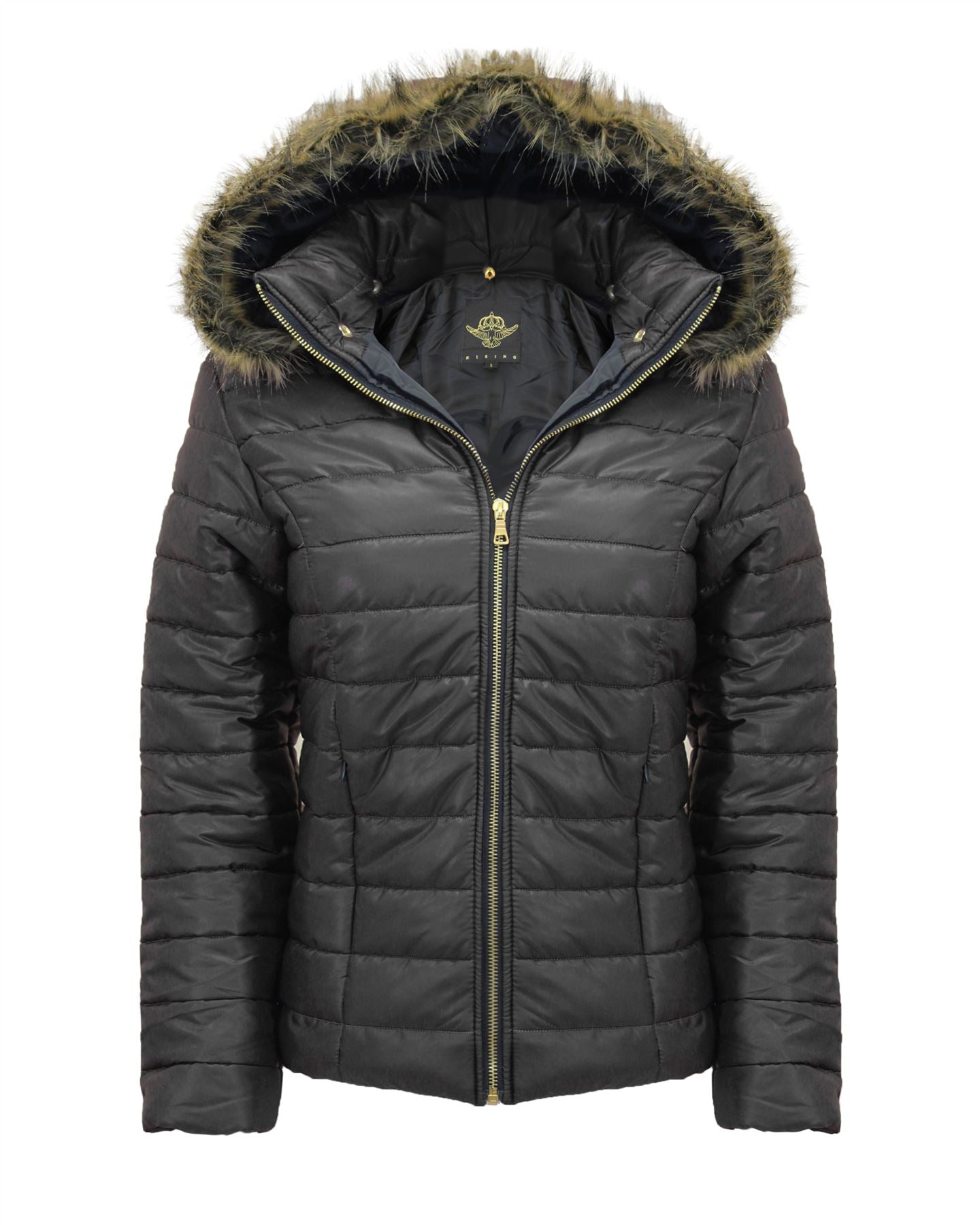 Ladies Women Shiny WetLook Quilted Puffer Fur Hooded Bubble Jacket Coat Top 8-14