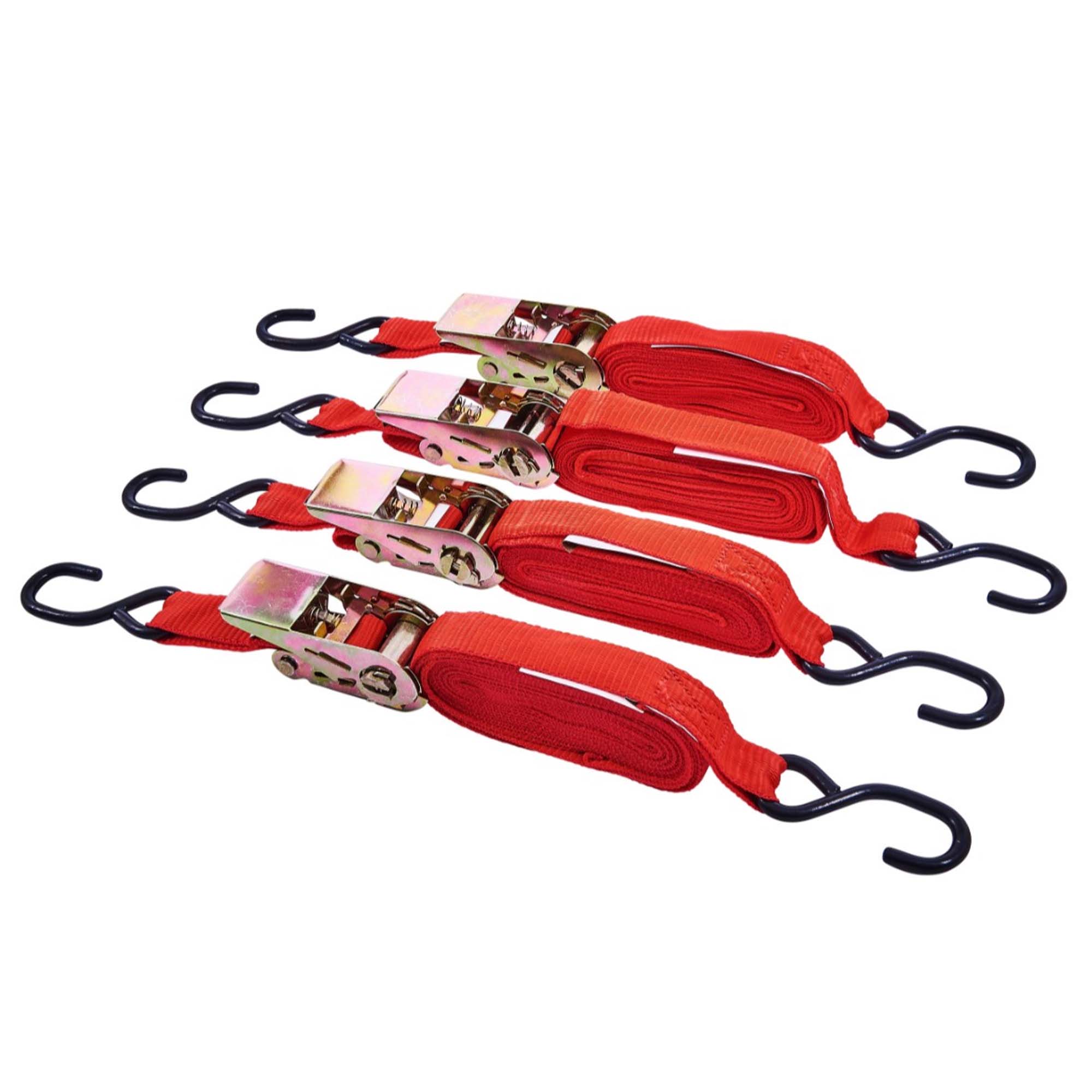 AUTO LOCKING 4 PCS RATCHET LOCKING TIE DOWN 1" X 15FT CARGO HOLDING RACHET STRAP