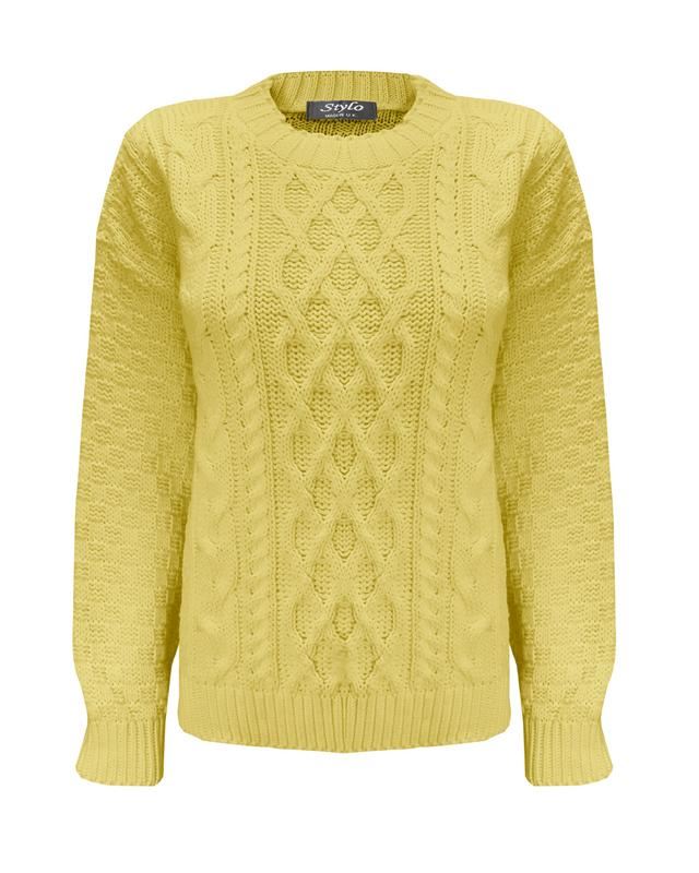 Ladies Women Crew Neck Diamond Knit Long Sleeve Cable Jumper Short Sweater Top