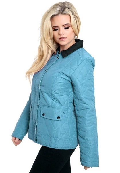 Ladies Womens Long Sleeve Quilted Padded Button Zip Top Jacket Coat Plus Sizes