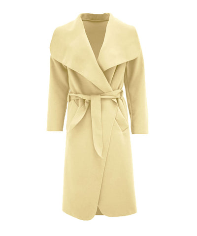 NEW LADIES WOMEN LONG SLEEVES WATERFALL DRAPED TRENCH COAT BELT JACKET OPEN CAPE