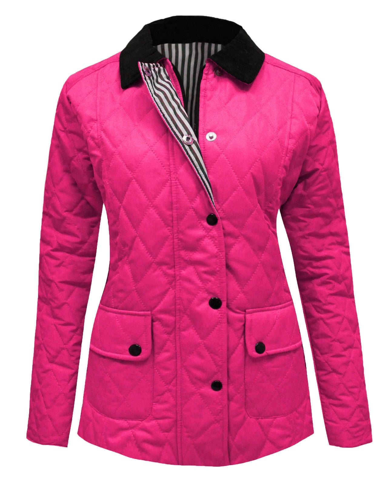 Ladies Womens Long Sleeve Quilted Padded Button Zip Top Jacket Coat Plus Sizes