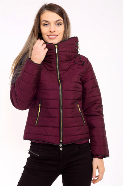 New Ladies Womens Quilted Padded Puffer Bubble Fur Collar Warm Thick Jacket Coat