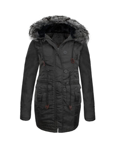 LADIES FUR HOOD  MILITARY PARKA JACKET