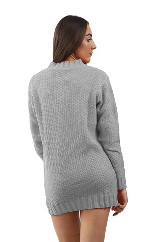 New Ladies Women Knitted Long Sleeve Cable Knit Jumper Stretch Dress Top Sweater