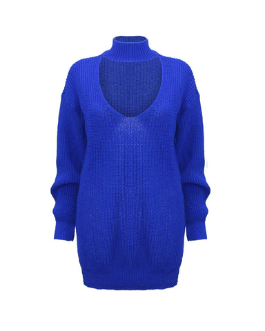 New Ladies Women Knitted Long Sleeve Choker Neck Colour Jumper Top Sweater 8-18